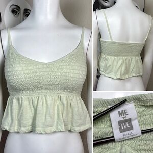 Me To We Light Green Cotton Ruched Cropped Tank Top, Sz S